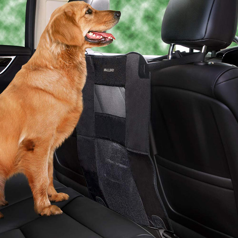 Wellbro Dog Car Backseat Barrier, Padded and Durable Nylon Net Pet Barrier, Vehicle Travel Dog Fence with 2 Mesh Windows, for Safe Driving, Easy to Install and Adjust for All Cars, 24" x 24" Black - BeesActive Australia