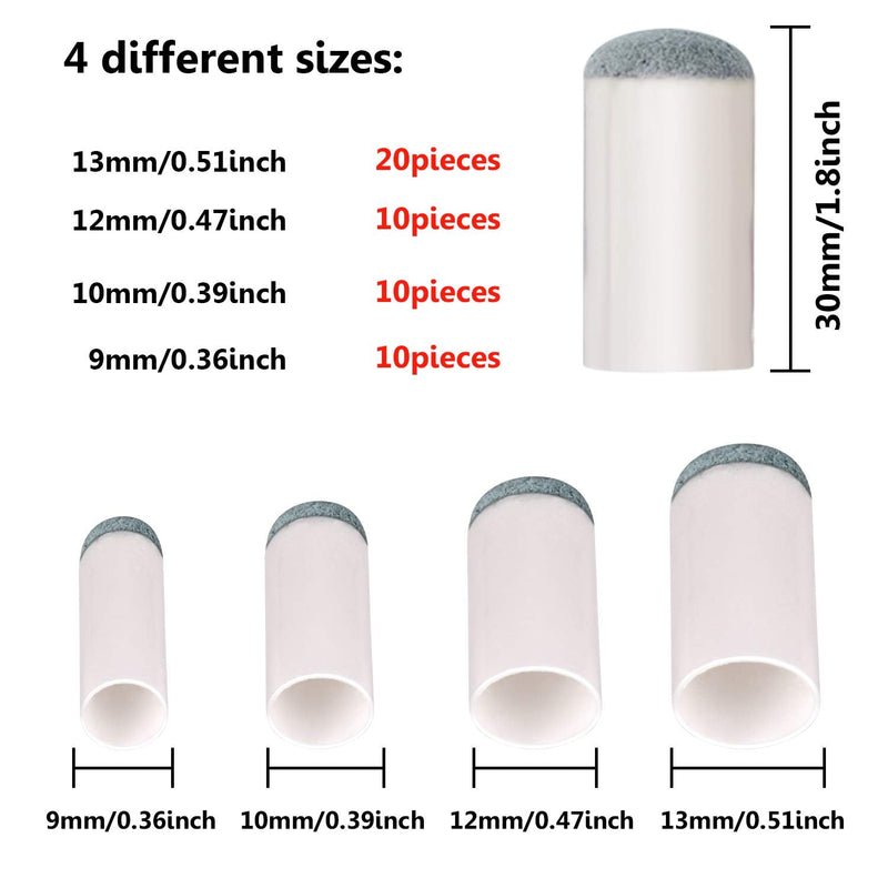 ABOAT 50 Pieces 4 Sizes Pool Cue Tips Slip-On Billiard Cue Tips Replacement, 9 mm, 10 mm, 12 mm, 13 mm - BeesActive Australia