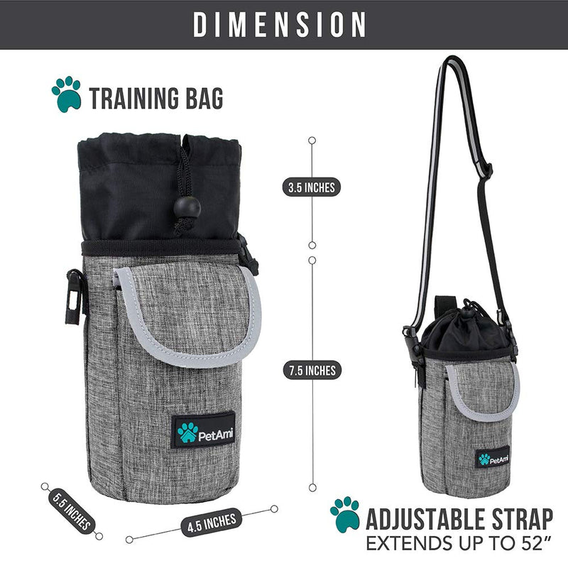 PetAmi Dog Treat Pouch with Large Front Pocket | Dog Training Pouch Bag with Waist Shoulder Strap, Poop Bag Dispenser, Collapsible Bowl | Training Bag for Kibbles, Pet Toys | 3 Ways to Wear Heather Grey - BeesActive Australia