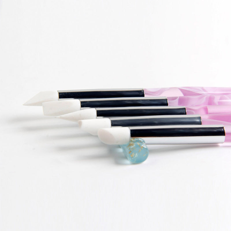 BQAN 5Pcs Nail Art Silicone Pens Acrylic Handle Gel Nail Art Carving Drawing Brushes - BeesActive Australia