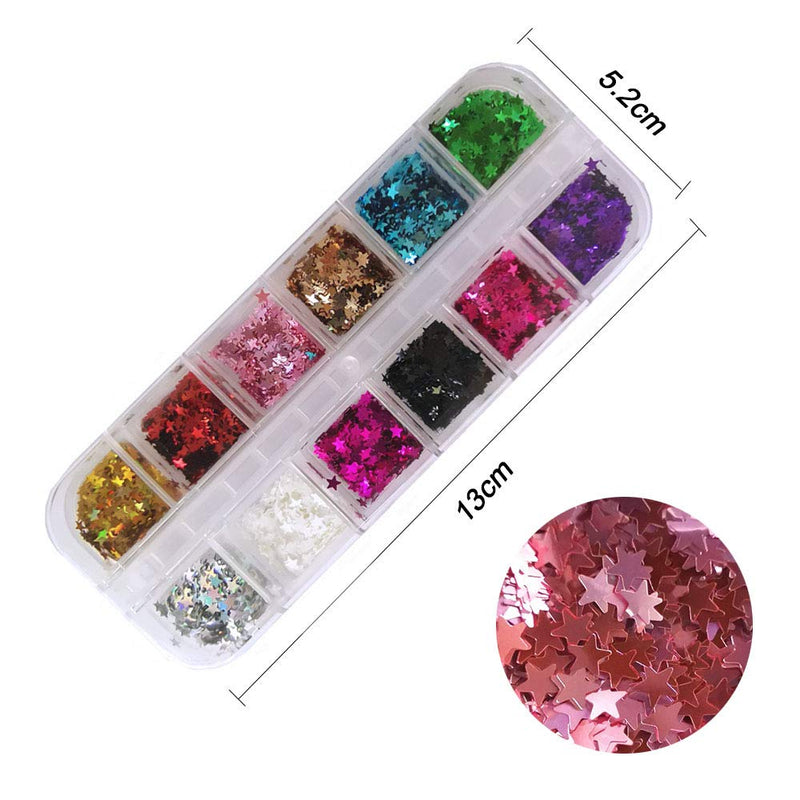 EBANKU Star Holographic Nail Glitter Sequins, 24 Boxes Colorful Stars Confetti Laser Glitter Nail Art Flakes Nail Glitter 3D Manicure Decals Nail Decoration - BeesActive Australia