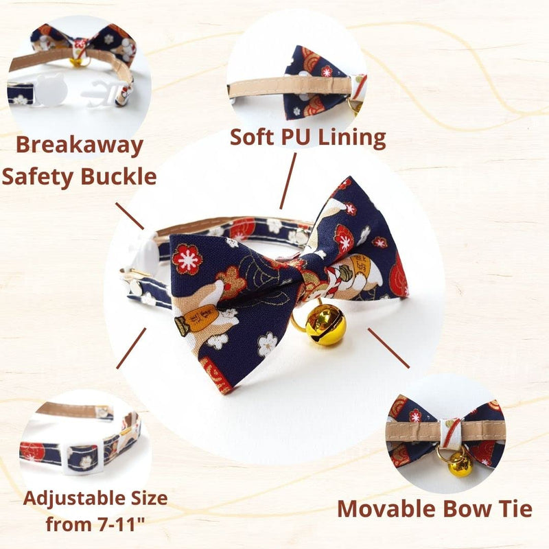 Cat Collar Bowtie, Spring Cat Collar Breakaway with Bell, 2Pack Adjustable Safety Collar for Puppy & Kitten. Navy & Red - BeesActive Australia