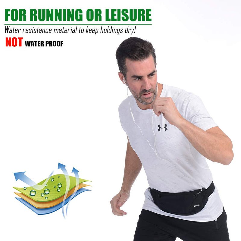 USHAKE Running Belt,Men or Women Ultra Light Bounce Free Waist Pouch Bag Fitness Workout Belt Sport Waist Pack Exercise Waist Bag for iPhone Samsung LG in Running Gym Marathon (BLACK) BLACK - BeesActive Australia