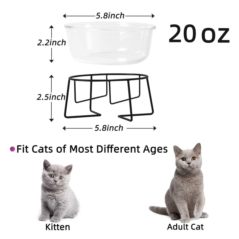 Glass Raised Cat or Small Dog Dishes with Metal Stand, 20 Ounces Pet Food or Water Bowls ,Transparent - BeesActive Australia