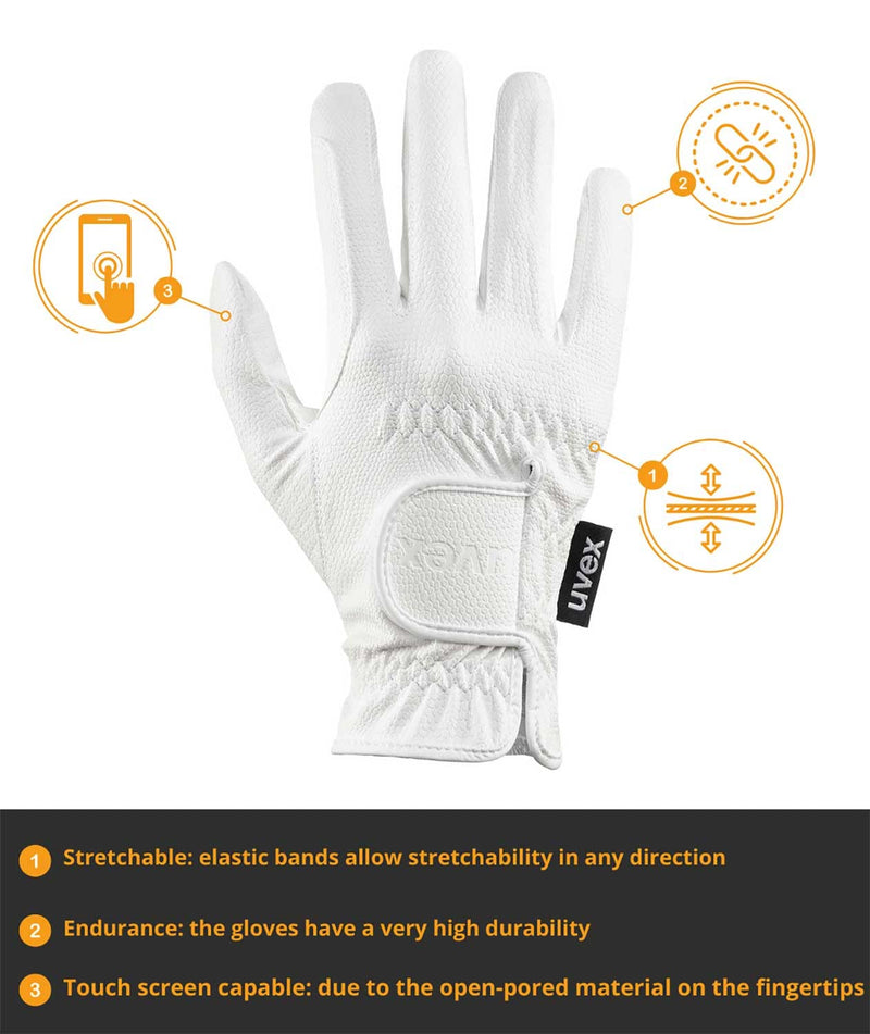 Uvex Sportstyle Horse Riding Gloves for Women & Men - Breathable, Washable & with Touchscreen Capability white 8.5 - BeesActive Australia