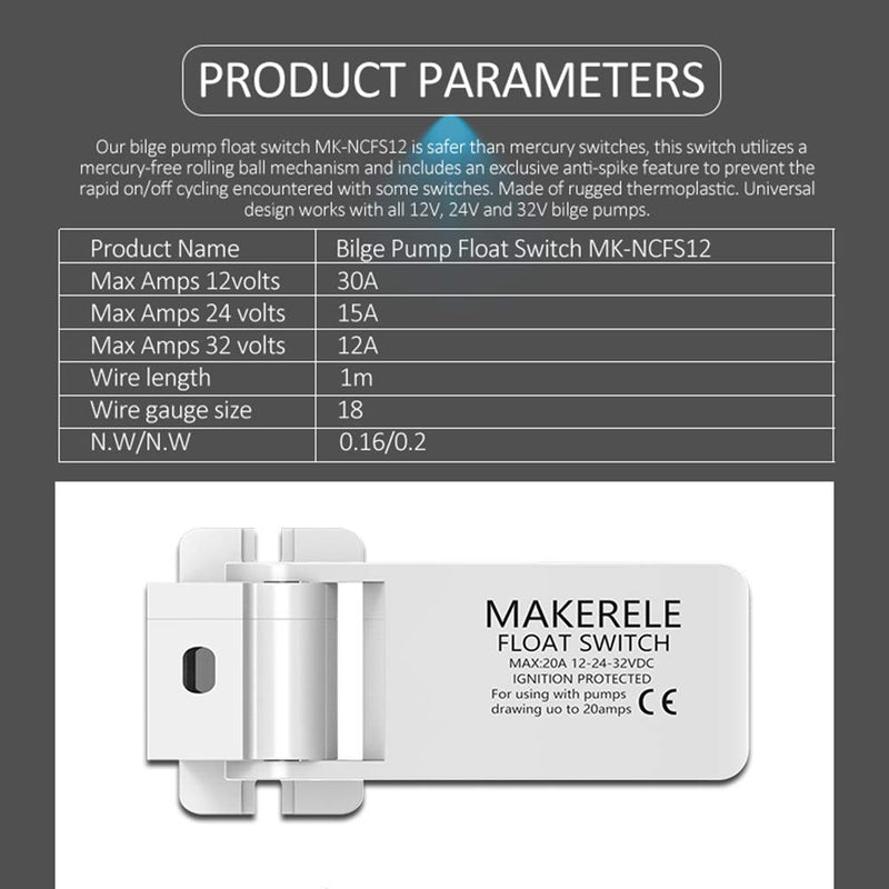 [AUSTRALIA] - creatorele DC 12V 24V 32V Automatic Boat Bilge Pump Float Switch Bilge Switches Flow Sensor for Automatic Electric Water Pump MK-NCFS12 
