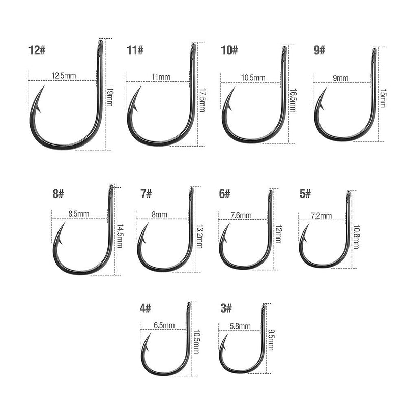 [AUSTRALIA] - DONQL High Carbon Steel Fishing Hooks with Plastic Box Sharp Fish Hook with Barbs for Freshwater/Seawater Black 600pcs 