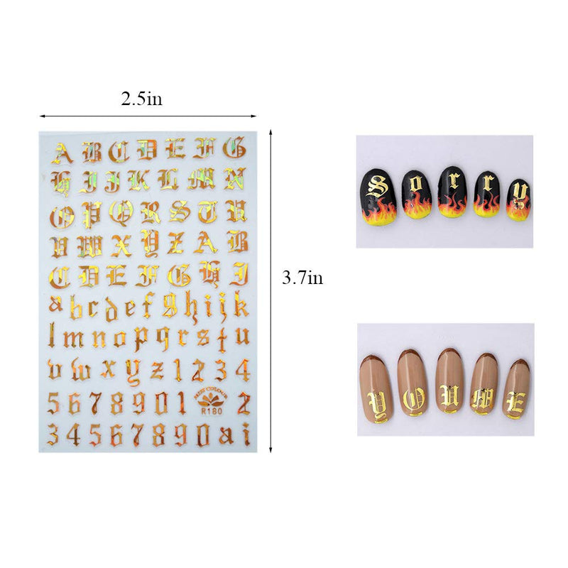 EBANKU 5colors Letter Nail Art Stickers 10 Sheets Letter Nail Stickers for Nails Old English Words Alphabet Nail Decals 5 Colors - BeesActive Australia
