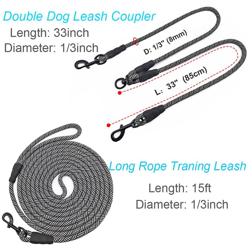 Mycicy 15FT Long Rope Leash+Double Dog Leash Coupler - BeesActive Australia
