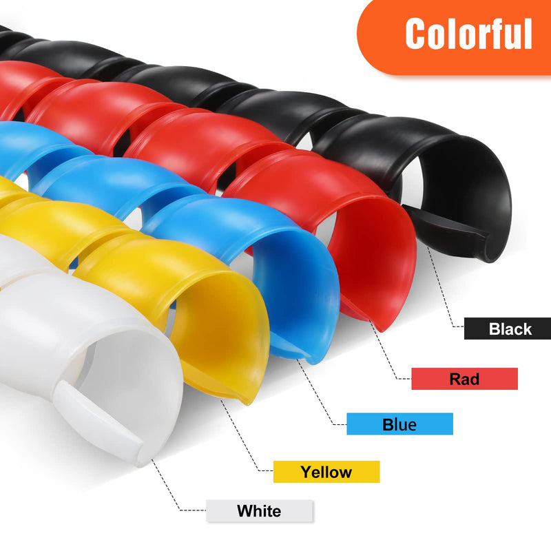 49 ft - 10 mm Dog and Cat Cord Protector Spiral Cable Wire Protector Sleeve Covers 5 Pcs/ Pack for Cord Protects Your Pets from Chewing Through Insulated Cables 49.2 Ft Black, Red, Yellow, Blue, White - BeesActive Australia