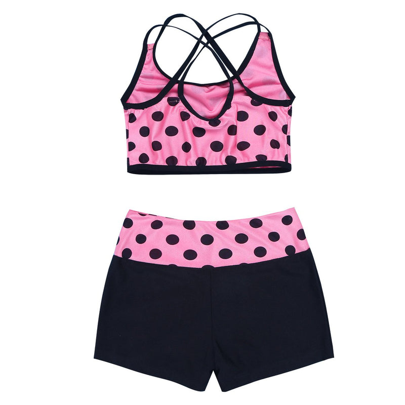 [AUSTRALIA] - moily Big Girls Polka Dot 2 Pcs Athletic Outfit Criss Cross Crop Top with Booty Shorts Dancewear Siwmsuit Hot Pink 12 