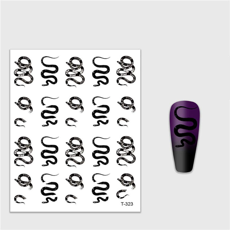 5 Sheets 3D Snake Nail Stickers Self-Adhesive Nail Decals Python Black Mamba Skull Eagle Pattern Design Adhesive Nail Sticker Punk Style DIY Nail Art Decoration (5 Sheets Snake Design Stickers/Set) 5 Sheets Snake Design Stickers /Set - BeesActive Australia