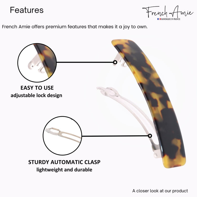 French Amie Oblong Handmade 3.5" Celluloid No Slip Hair Clip Barrette for Women, Made in France (Tokyo Shell) Tokyo Shell - BeesActive Australia