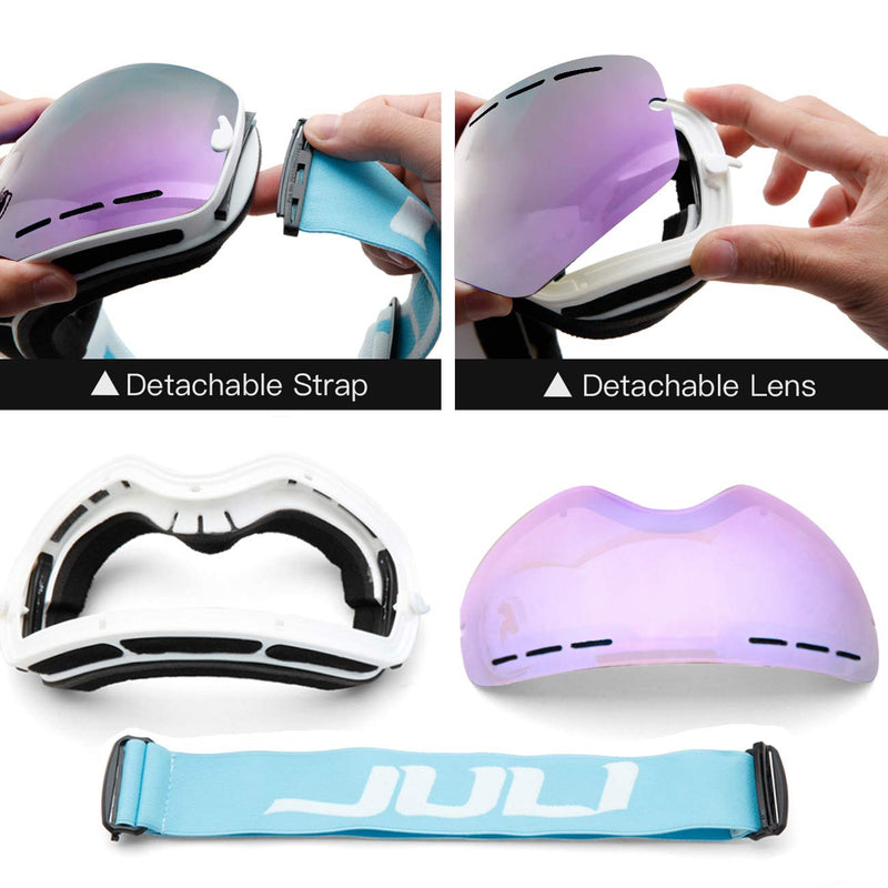 Juli Ski Goggles,Winter Snow Sports Snowboard Goggles with Anti-Fog Lens BNC Arctic White / Purple Sapphire - BeesActive Australia