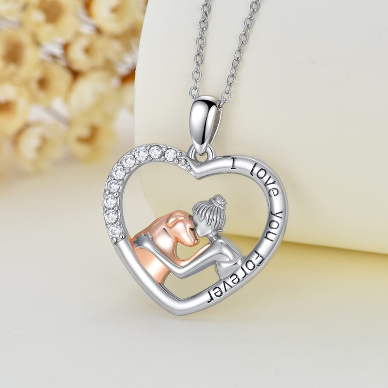 PROESS Girl and Dog Necklace Sterling Silver Love Heart Dog Pendant Necklaces Dog Jewelry Gifts for Women Girls Dog Lovers - BeesActive Australia
