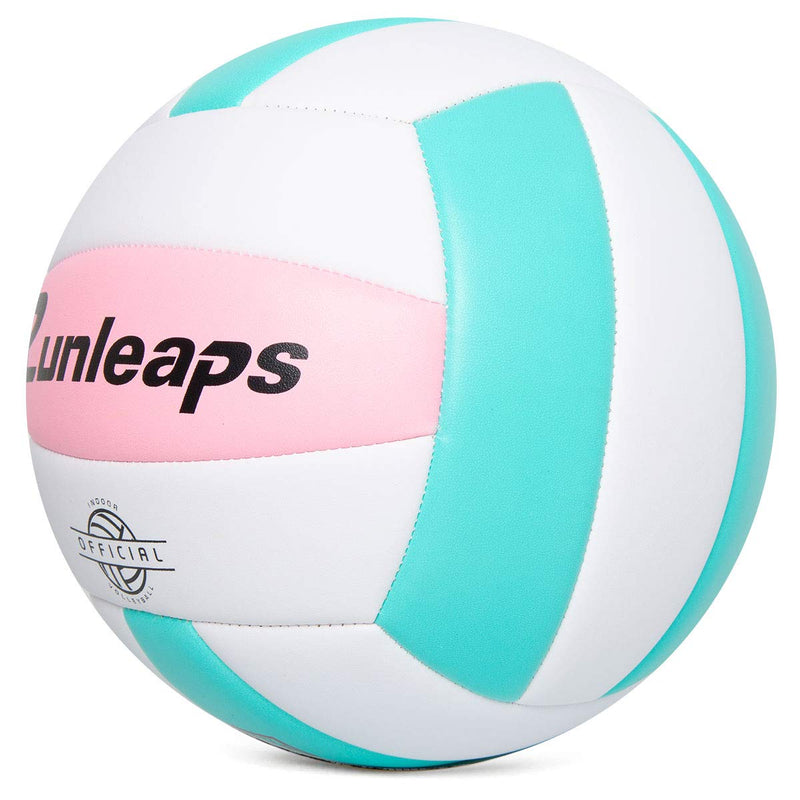 Runleaps Soft Indoor Volleyball Waterproof Volleyball Light Touch Recreational Ball for Pool Gym Indoor Outdoor Size 5 Pink/Light Blue - BeesActive Australia
