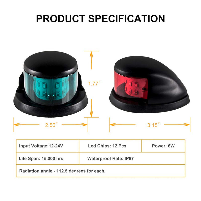 Sebnux LED Boat Navigation Light Red and Green LED Marine Navigation Light Boat Bow Light for Pontoon and Small Boat (Black) Black - BeesActive Australia
