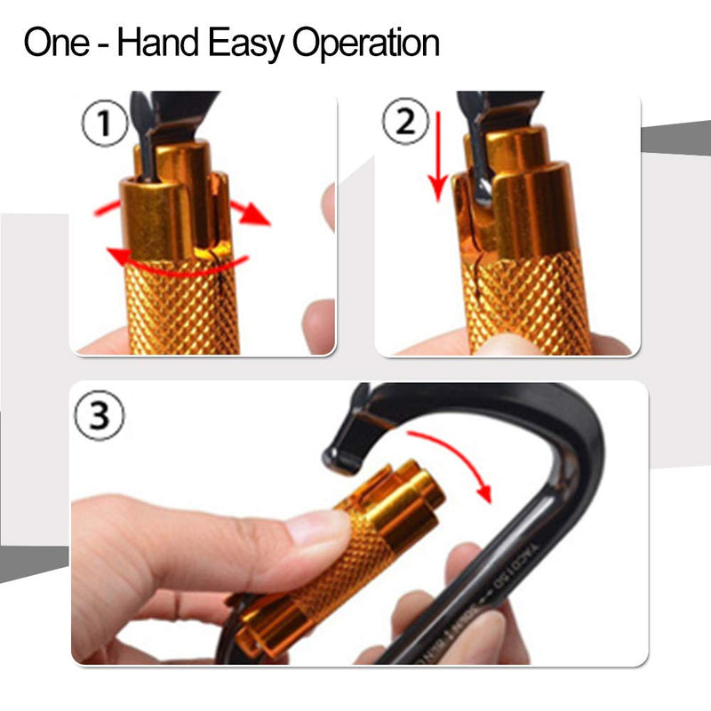 ayamaya 30KN Rock Climbing Carabiner 3Pcs, Aluminum Auto Locking D-Ring Twist Lock Carabiners Clip Hook Heavy Duty CE Certified Rappelling Belay 3 Pack - BeesActive Australia