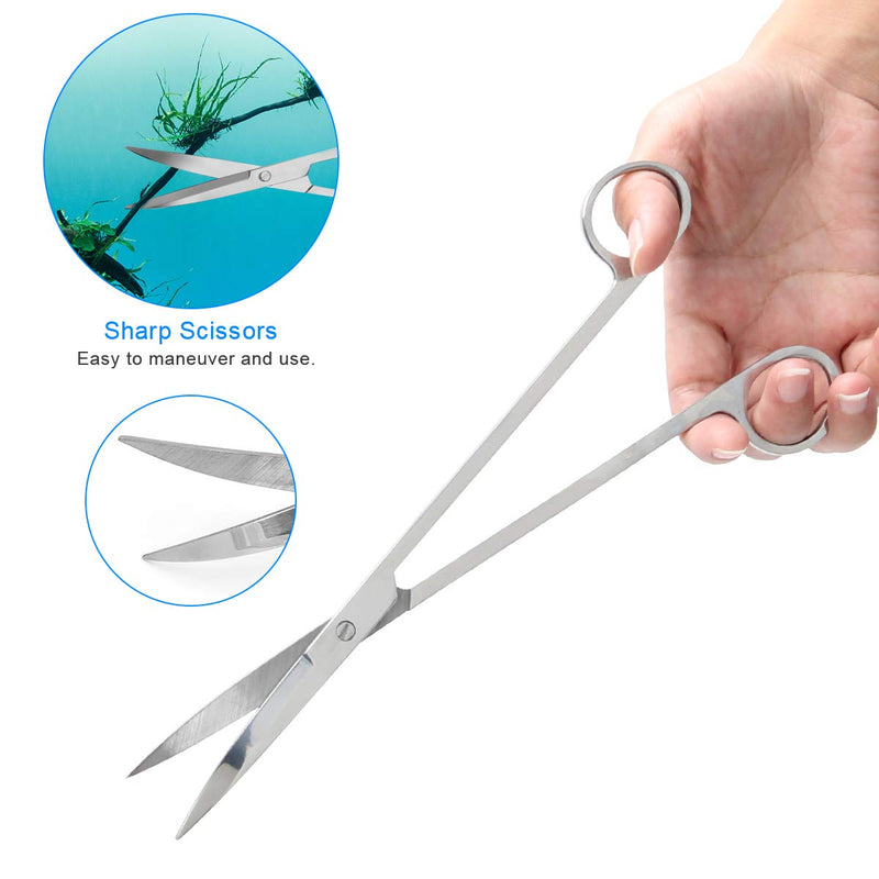 Liveek 7 in 1 Aquarium Aquascape Tools Kit 15 inch, Aquatic Plant Extra Long Aquascaping Tool for Aquarium Fish Tanks Clean Tools Sets with Silver Tweezers Scissors Spatula, Fish net, PH Paper, Bags - BeesActive Australia
