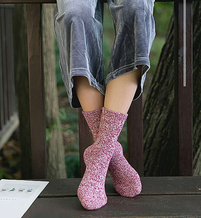 Womens Wool Socks, 5 Pairs Vintage Thick Knit Winter Warm Socks for Women Men Gifts Blue Green - BeesActive Australia