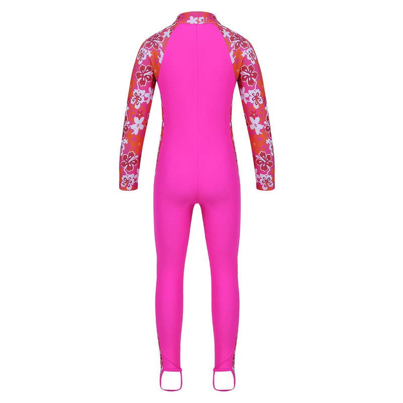 [AUSTRALIA] - Alvivi Kids Girls One Piece Zip up Rash Guard Shirt Swimsuit Bathing Suit UPF 50+ Sun Protection Swimwear Rose Red Floral Printed 10-12 