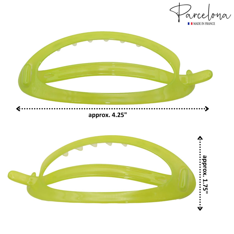 Parcelona French Oval Simple 4 1/4" Large Cellulose Acetate Metal Free Hair Barrette Clips Ponytail Non Slip Fashion Durable Styling Women Hair Accessories Hair Clip for Girls, Made in France(Neon Lemon Green) Neon Lemon Green - BeesActive Australia