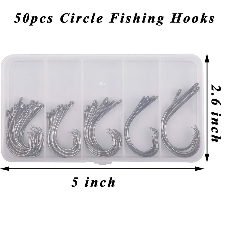 Circle Hooks Saltwater Fishing Hook - 50/150pcs in-line Straight Eye Circle Hook High Carbon Steel Chemically Sharpened Barbed Point Octopus Hook Wire Hooks 50pcs (5/0-9/0) - BeesActive Australia