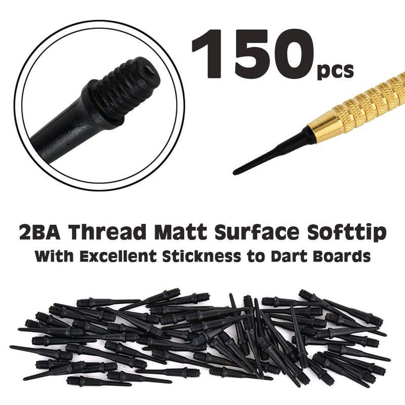 [AUSTRALIA] - ONE80 Matt Black Soft Tip 150/300 Pcs- Replacement Dart Point 2BA Thread - 6/12 Pcs Durable Extra Thick Dart Flight 150 pcs 