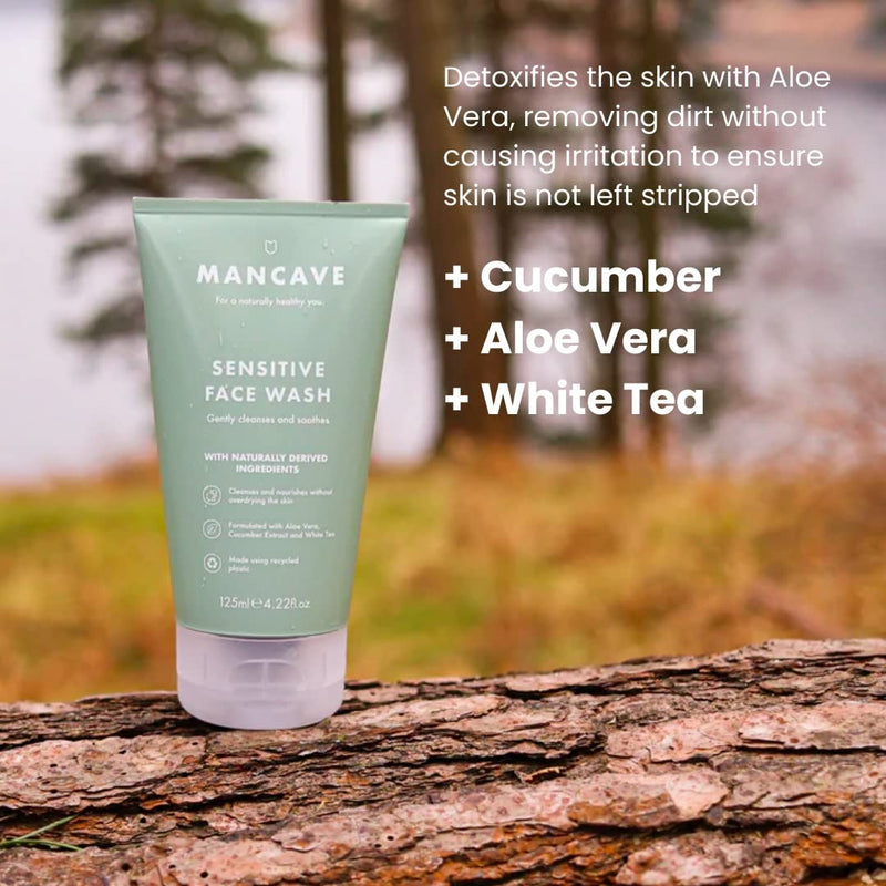 ManCave Sensitive Face Wash 125ml for Men, Suitable for Sensitive Skin, Natural Formulation, Vegan Friendly, Tube made using Recycled Plastics - BeesActive Australia