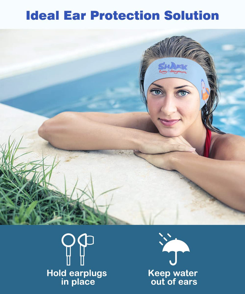 MoKo Swimming Headband for Kids & Adults, Cute Swimmers Headband Ear Band Waterproof Ear Protection Band (S Size for Kids Age 1-2, M Size for Kids Age 3-9, L Size for Kids Age 10+ and Adults) Blue & Shark Medium (Pack of 1) - BeesActive Australia