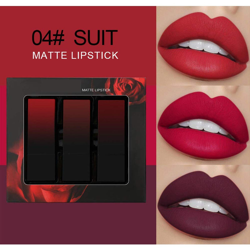 Fashion888 Three Sets Of Gradient Lipstick Velvet Matte Lipstick Bean Paste Color With Gift Package D - BeesActive Australia