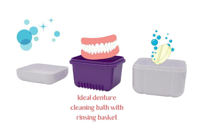 Denture Adhesive Cream | Denture Box-with Rinsing Basket | Denture Cleaning Tablets | Denture Brush Bundled with Glameno Toiletry Bag - BeesActive Australia