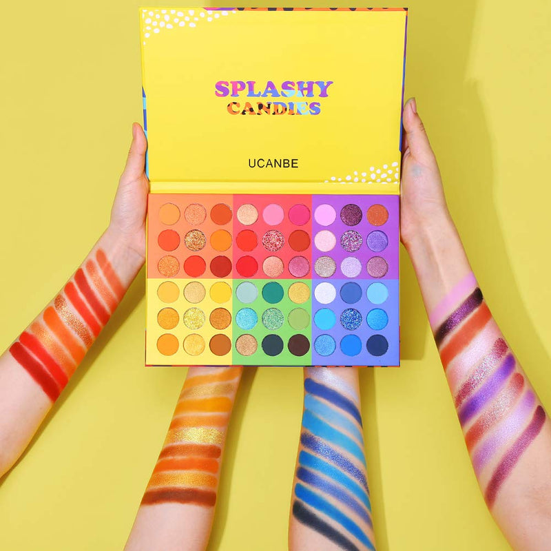 UCANBE Splashy Candies Eyeshadow Palette + 15 PCS Eye Brushes Makeup Set, Professional 54 Color Matte Shimmer Glitter Eye Shadow Pallet Highly Pigmented Waterproof Long Lasting Make up Pallete - BeesActive Australia