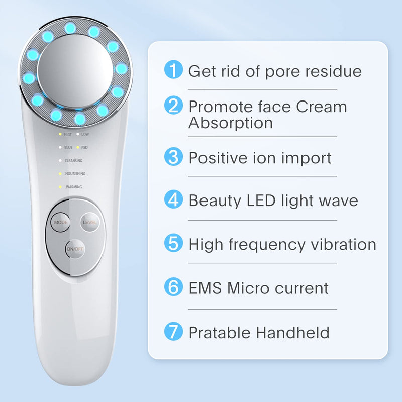 Facial Massager, Skin Care Tools 7 in 1 High Frequency Facial Machine, Skin Care Galvanic Facial Machine Off-white - BeesActive Australia