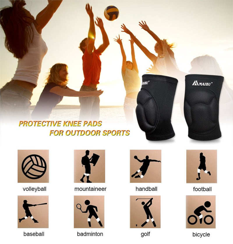 [AUSTRALIA] - MAIBU Protective Volleyball Knee Pads Thick Sponge Anti-Collision Kneepads Protector Non-Slip Wrestling Dance Knee Pads Support Sleeve for Outdoor Sport(1 Pair) Black 
