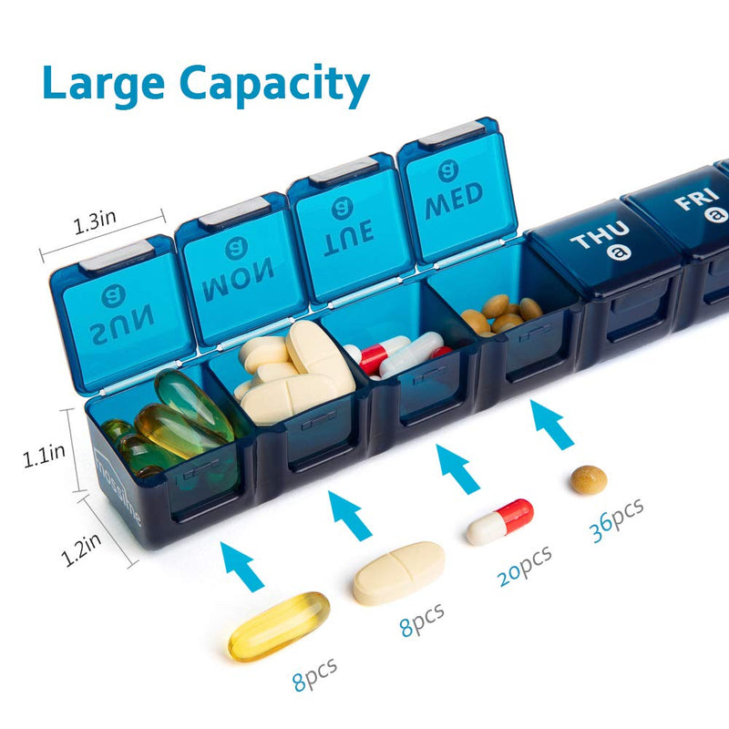 Large Pill Box Organiser, 2pack Weekly Travel Pill Organiser, Pill Boxes 7 Day 2 Times a Day Big Compartments Pill Case 14day XL Medication Tablet Dispenser for Fish Oil Vitamin Holder Supplement Blue-purple - BeesActive Australia