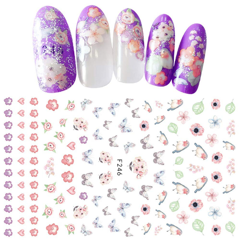 WOKOTO 10 Pieces 3D Nail Self-Adhesive Decals Stickers With 1Pcs Tweezers Halloween Snowflake Flower Bird Nail Art Stickers Tips Manicure Kit - BeesActive Australia