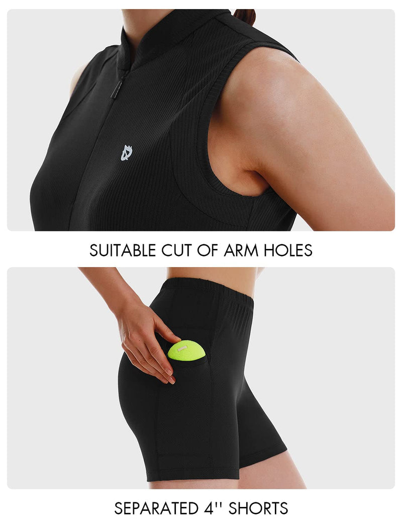 BALEAF Women's Golf Tennis Dress Sleeveless 4-Pockets with Inner Shorts UPF 50+ Athletic Sports Workout Black Medium - BeesActive Australia