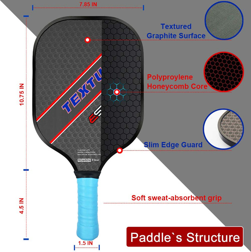 [AUSTRALIA] - Pickleball Paddle Graphite for Spin Textured Granular Surface Pickleball Racquet Lightweight Polymer Honeycomb Composite Core Pickleball Paddles 8OZ Ultra Cushion Grip Indoor Outdoor with Cover Gift 