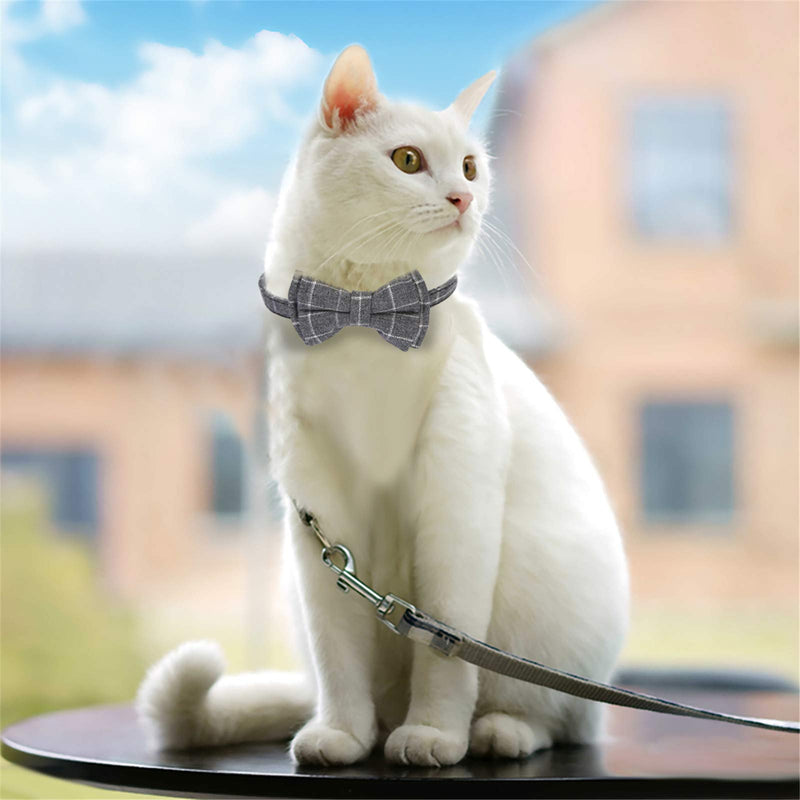 SLSON 2 Pack Breakaway Cat Collar with Bell and Bow Tie Plaid Kitten Collar for Cats and Small Dogs Pets Adjustable from 8-11In, Black and Grey - BeesActive Australia