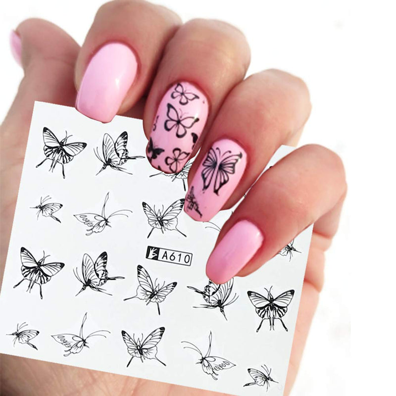 Nail Stickers for Women Nail Art Accessories 40 Sheets Water Decals Nail Art Stickers Black Lace Flowers Leaves Butterfly Nail Decals for Nail Art Decoration Manicure Transfer Nail Art DIY - BeesActive Australia