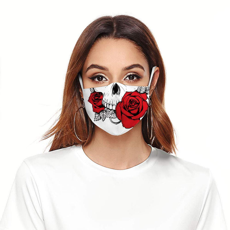 eBoutik -Spooky Face Coverings Face Mask Reusable - Washable & Breathable - Social Distancing Aid Rose Skull - BeesActive Australia