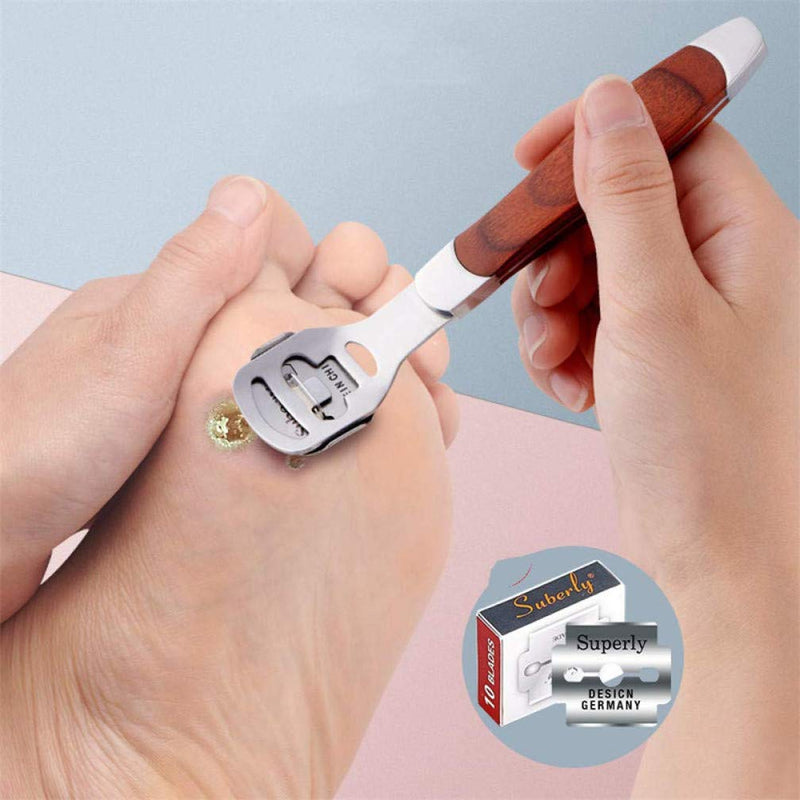 Foot Care Pedicure Tools Callus Shaver, 10pcs Professional Stainless Steel Blades Comfortable Wooden Handle Calluses Corn Hard Skin Remover, for Remove Hand Foot Dead Skin Cracked Heel Rough Dry Skin - BeesActive Australia