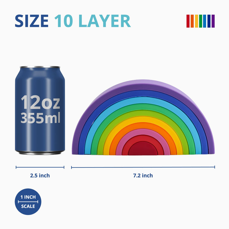 BLUE GINKGO Silicone Rainbow Stacker - Montessori Nesting Puzzle | Kids and Toddler | Stacking Sensory Toys - 10 Layers (Vibrant) 10 Layer - BeesActive Australia