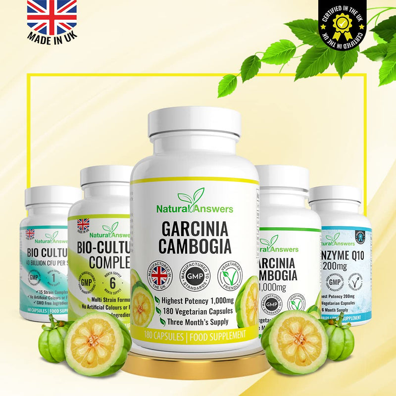 Garcinia Cambogia Capsules - Vegetarian High Strength Food Supplements for Men & Women - Made in The UK by Natural Answers (180 Count (Pack of 1)) - BeesActive Australia