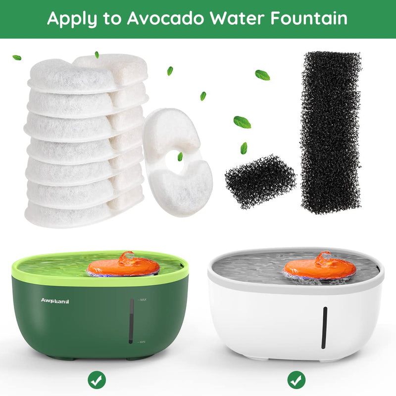 Awpland Avocado Cat Water Fountain Filters Set, 8 Pack Replacement Filters and Water Pump Filter Cotton, Quadruple Filteration System, Filter for 67oz/2L Automatic Cat Water Fountain - BeesActive Australia
