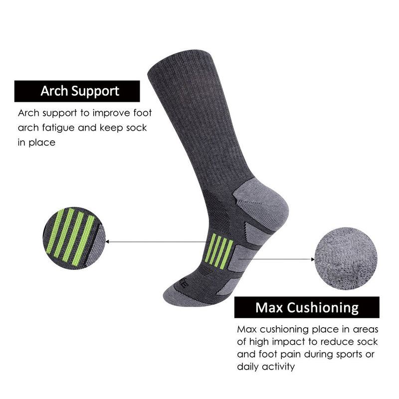 [AUSTRALIA] - JOYNÉE Mens 6 Pack Athletic Cushion Crew Socks Performance Running Socks Grey(6 Pairs) 