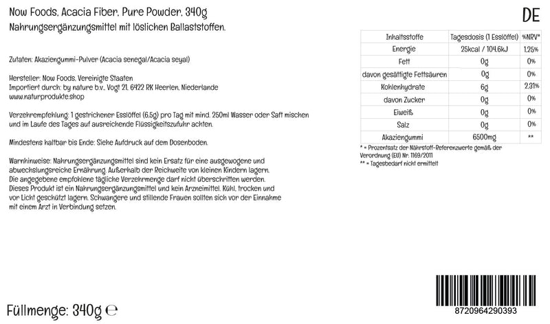 Now Foods, Acacia Fiber, Natural Dietary Fiber, 240g Vegan Powder, Lab-Tested, Soy Free, Gluten Free, Vegetarian, Non-GMO - BeesActive Australia