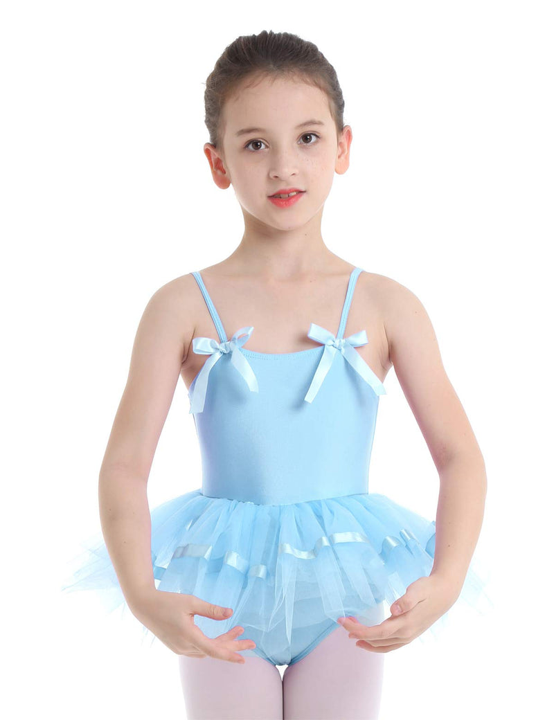 [AUSTRALIA] - Agoky Kids Girls Sleeveless Camisole Ballet Dance Dress Leotard Ballerina Tutu Skirt Dance Wear Costumes Sky Blue (Straps) 5-6 