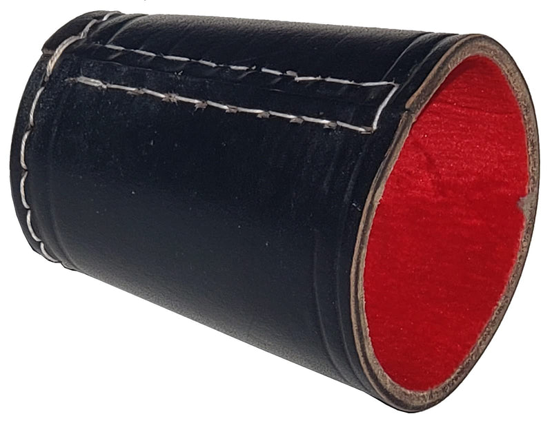 Cyber-Deals Genuine Leather Compact Dice Cups, Spanish Poker Dice, Storage Pouch Set (Black w/Red Lining Cup, Bone Tone Dice) Black W/Red Lining Cup, Bone Tone Dice - BeesActive Australia